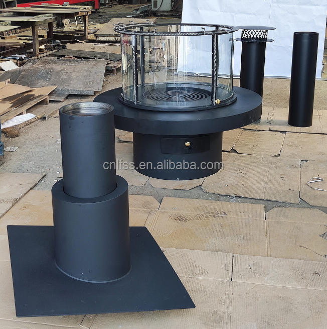 उच्च ग्रेड काली आधुनिक मेज यूरोपीय शैली लक्जरी ग्लास कला घूर्णन चिमनी कार्बन स्टील गोल फर्नीचर 4