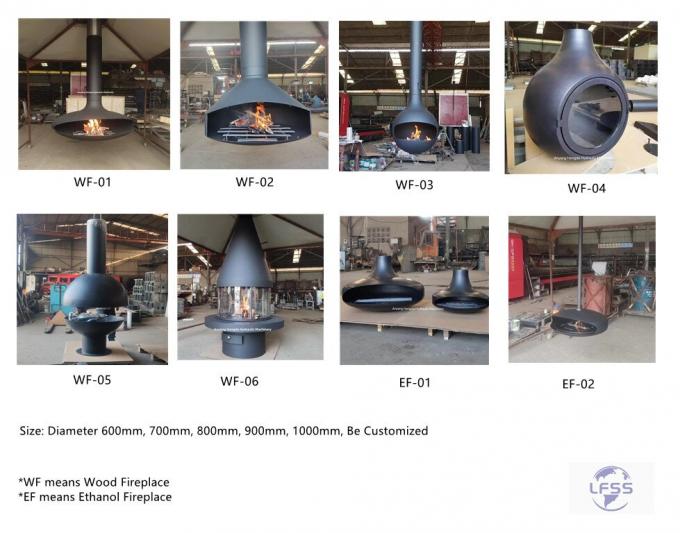 लकड़ी का निलंबित काले फायरप्लेस जलन छत फायरप्लेस इनडोर स्टील कस्टम 1