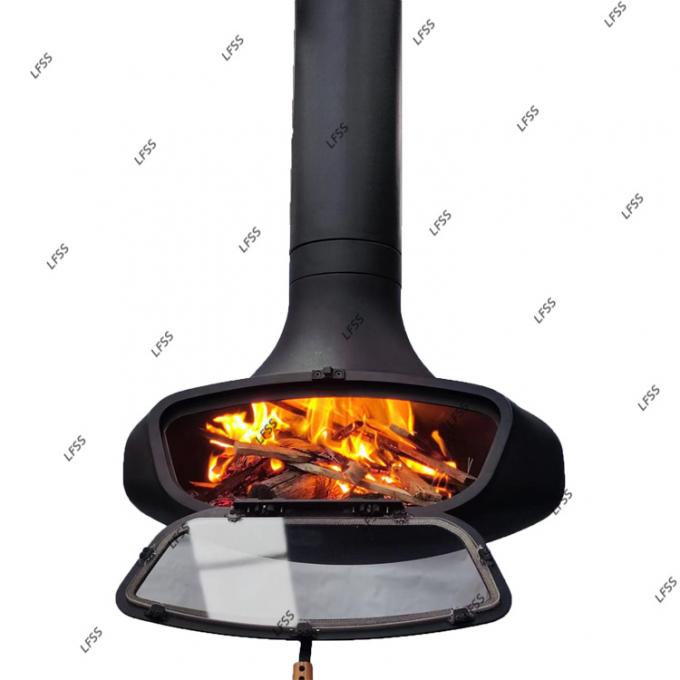 लकड़ी का निलंबित काले फायरप्लेस जलन छत फायरप्लेस इनडोर स्टील कस्टम 21