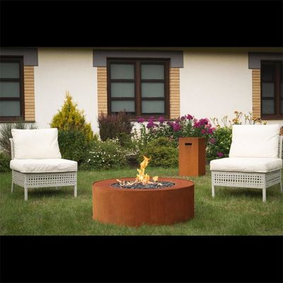 Corten Steel Round Fire Pit Table Portable Freestanding Gas Propane