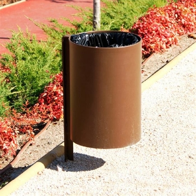 Outdoor Antique Looks Round Metal Litter Bins Corten Steel Urban Trash Can