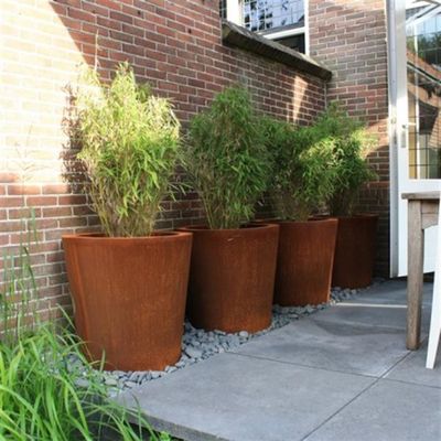 Outdoor Garden Metal Flower Pots Tapered Cylinder Corten Steel Conical Planters